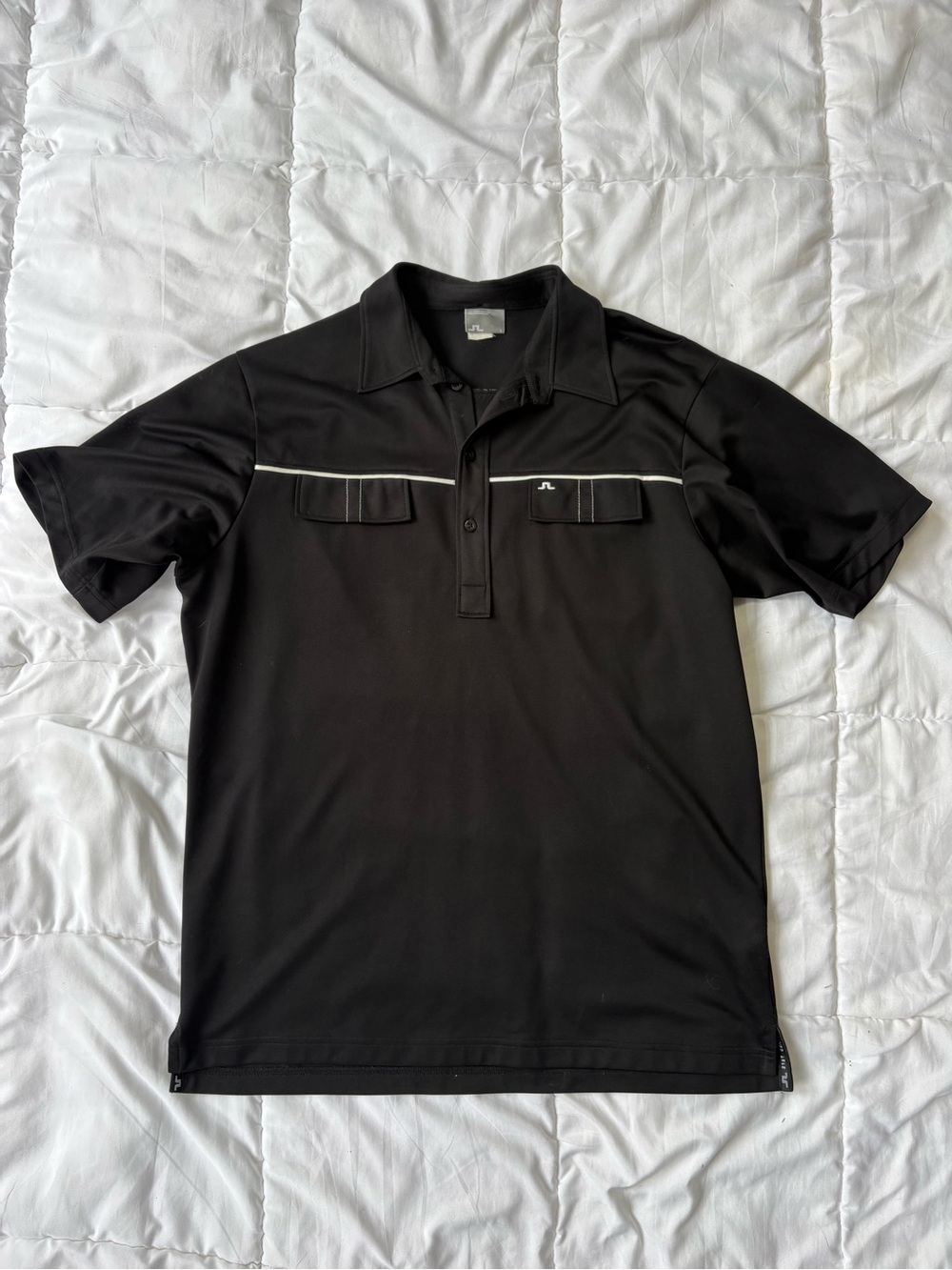 J.Lindeberg Black Short-Sleeve Polo with Contrast Piping